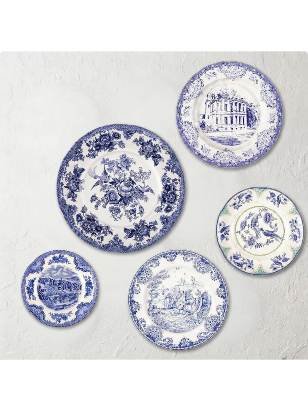 Vintage Ceramic Wall Plates Set - 5 Pcs Architectural Decor, Unique Gift Idea